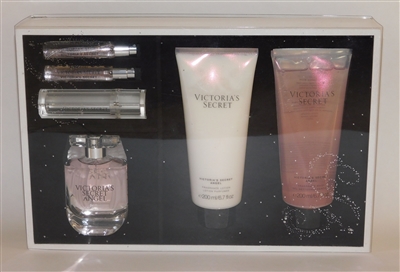 Victoria's Secret ANGEL 6 Pc Set: Eau de Parfum 1.7 Oz, Body Lotion 6.7 Oz, Shower Gel 6.7 Oz & 2 Eau de Parfum Refill .28 Oz + Case