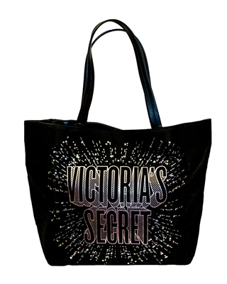 Victoria's Secret 2018 Limited Edition Black Logo Love Star Celestial Tote Bag with 2 Inner Pockets and Magnetic Snap Closure