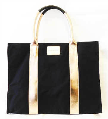 Victoria's Secret Black Canvas Tote Bag with Gold Trim and Snap Button Closure