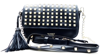Victoria's Secret Black and Gold Studded Over Shoulder Purse with Snap Closure