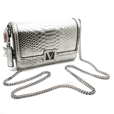 Victoriaâ€™s Secret Crossbody Bag Purse, Silver Metallic, 2 external compartments, 2 internal compartments + 1 zippered compartment, 3 credit card holders + 1 business card holder, Chain Strap, Magnetic Closure