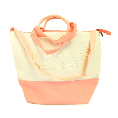 Victoria's Secret Canvas and Pink Insulated Cooler Tote Bag with Zipper