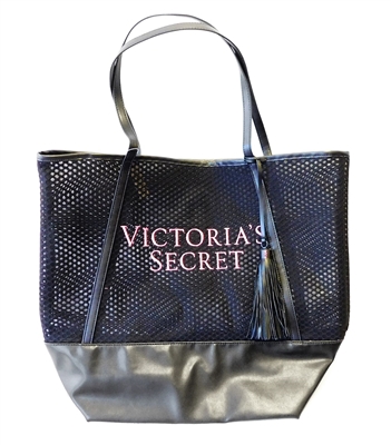 Victoria's Secret Large Black Mesh Tote with Tassel