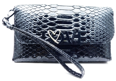 Victoria's Secret LOVE Black Wrist Clutch Wallet with Snap Closure