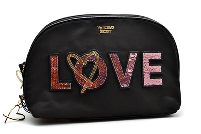 Victoria's Secret Love Cosmetic Bag Black Double Zip, Medium