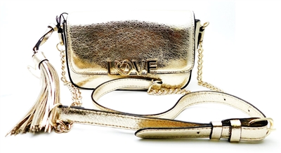 Victoria's Secret LOVE Gold Over Shoulder Purse with Snap Closure