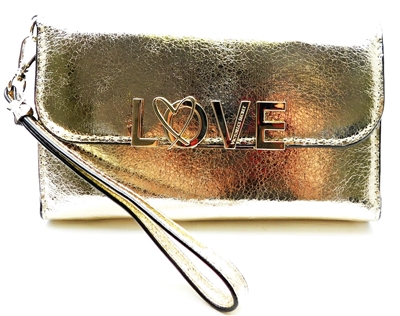 Victoria's Secret LOVE Gold Wrist Clutch Wallet with Snap Closure