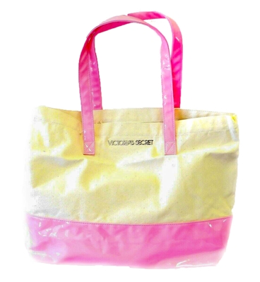 Victoria's Secret Large Neon Pink and Canvas Tote