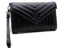 Victoria's Secret LOVE VICTORIA Black Clutch/Wallet with Wrist Strap and Snap Closing