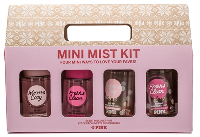 Victoria's Secret Pink MINI MIST SCENT DISCOVERY Kit:  Warm & Cozy, Fresh & Clean,  Warm & Cozy Glow, Fresh & Clean Glow  2.5 fl oz each