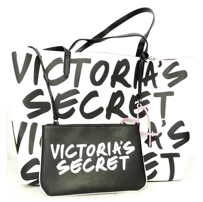 Victoria's Secret Wicked Black and White Tote Bag with Pouch Case