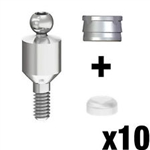 10 X Ball AttachmentÂ Abutment Kit Silicon Cap & Titanium Metal Housing Implant