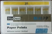Diadent Absorbent Paper Points Size 20 ISO Color Coded Box of 200