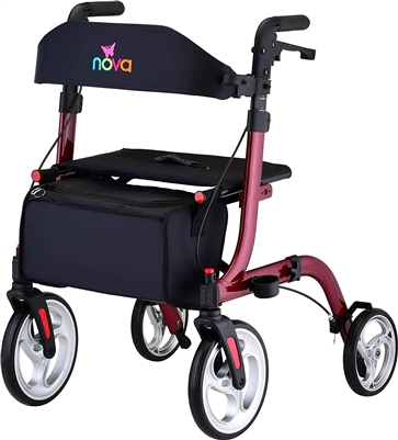 NOVA Medical Products Express Rollator Walker, Large 10â€ & 8â€ Wheels, Compact Foldable & Free Standing, Easy to Fold, Lift & Carry, Comes with Cane Holder