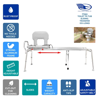 Eagle Health 77993 - Toilet-to-Tub Sliding Transfer Bench (XXLong)