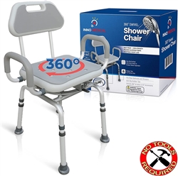 Inno Medical Premium Bathroom Swivel Shower Chair Bath Bench with Back, 360 Swivel