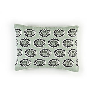 Elitis Eze CO 186 56 02 Amande printed embroidered linen, mint green bohemian chic throw pillow.  Click for details and checkout >>
