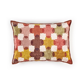 Elitis Saint Paul 192 57 02 printed corail velvet cross pattern with black piping accent pillow cover.  Click for details and checkout >>