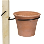 a unique bracket to hold a flowerpot to the side of a deck railing or other spot.