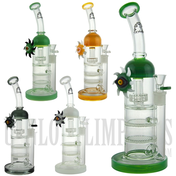 BD067 13.5" Water Pipe + Stemless + 2 Honeycombs + Stereo Perc + Bent Neck + Eye Sun Design + Color + 5 DIAMOND