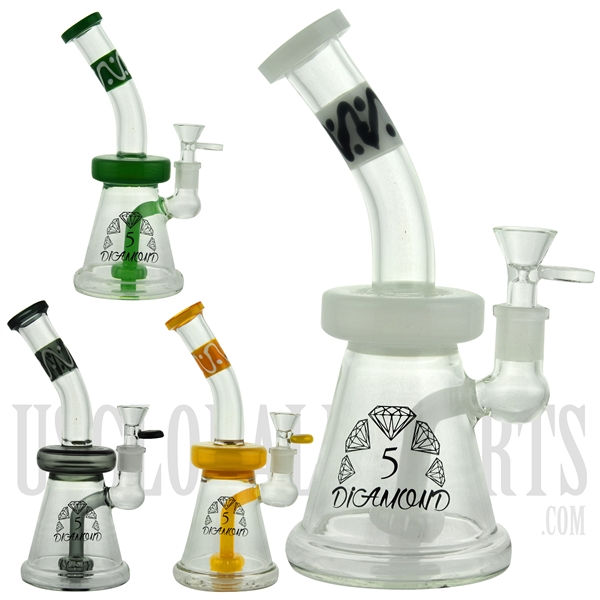 BD091 9" Water Pipe + Stemless + Showerhead + Bent Neck + Color + 5 DIAMOND