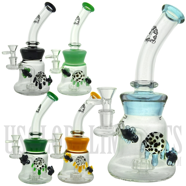 BD098 9" Water Pipe + Stemless + Showerhead + Bee & Honey Design + Bent Neck + Color + 5 DIAMOND