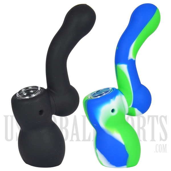 BU-546 5" Silicone Bubbler + Black & Blue White Green Swirls