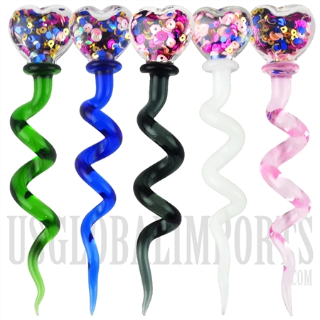CA-40 5" Confetti Heart Twisted Glass Dabber. Comes in different colors assorted.