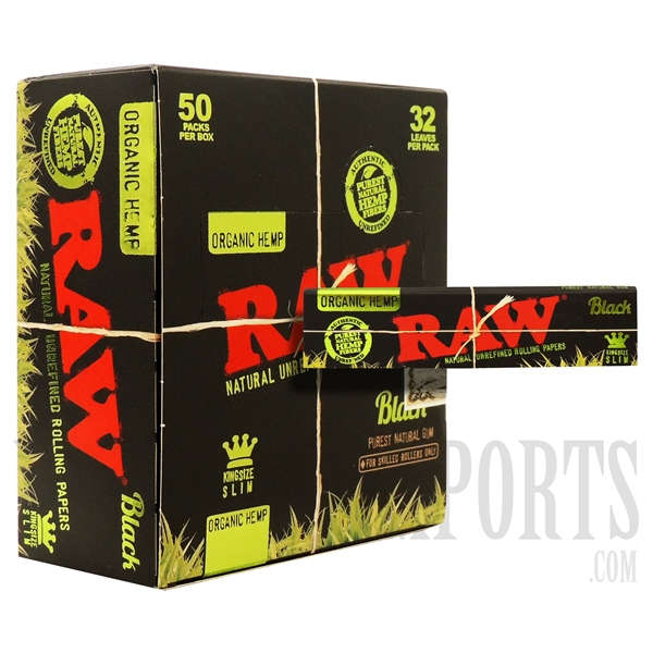 CP-120 RAW Black | Organic Hemp | King Size Slim | 50 Packs Per Box | 32 Per Pack