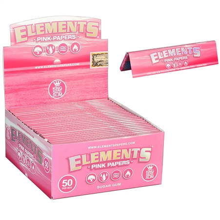 CP-156 Elements Pink Paper King Size Slim | 50 Leaves Per Box | 23 Packs Per Pack | Sugar Gum