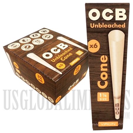 CP-613 OCB Unbleached Virgin Cone | 1 1/4 | 32 Packs X 6 Cones Per Pack