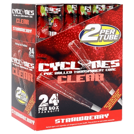 CP-CY-CS Cyclones Pre Rolled Wraps | 24 Per Box | 2 Per Tube | Clear Strawberry