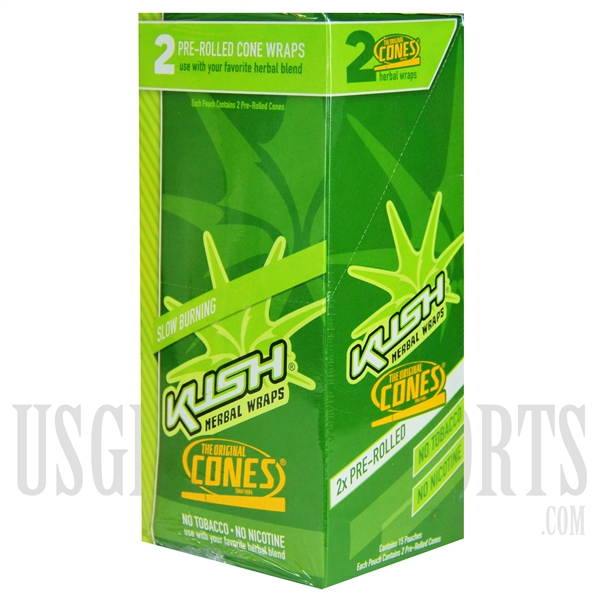 HW-104 Kush Herbal Wraps Cones. 15 Pouches. 2 Pre-Rolled