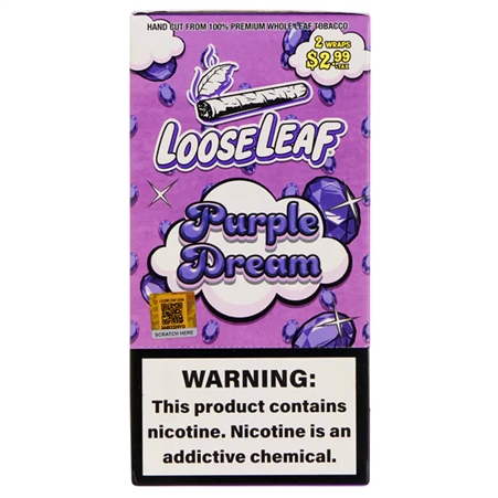 LL-101-PPD LooseLeaf | Tobacco Leaf Wraps | 20 - 2 Packs | 40 Leaf Wraps | Purple Dream