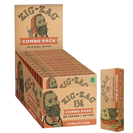 PZZ-44 Zig-Zag Combo Pack | 1 1/4 | 50 Leaves - 50 Tips | Unbleached