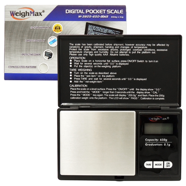 SC-100 WeighMax W-3805-650 | Digital Pocket Scale | 650g x 0.1g | Black