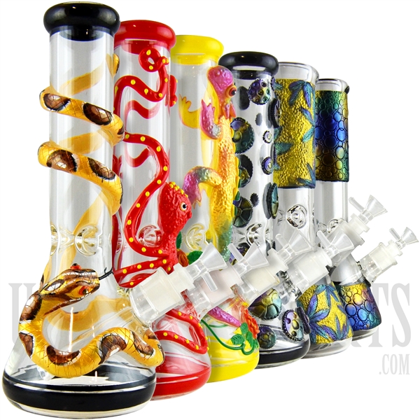 WP-2003 12.5" 3D Texture Glass Water Pipe + Ice Catcher + Beaker. Many Designs
