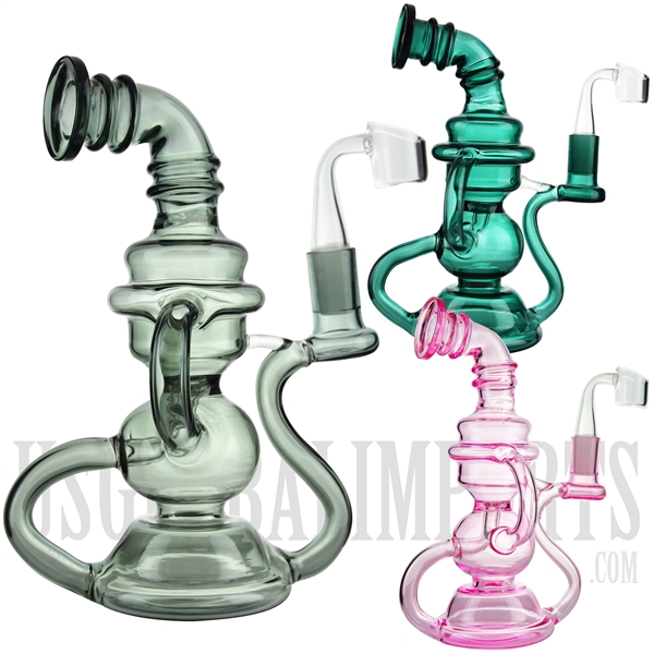 WP-N3265 8" Water Pipe Rig + Stemless + Double Recycler + Bent Neck + Color