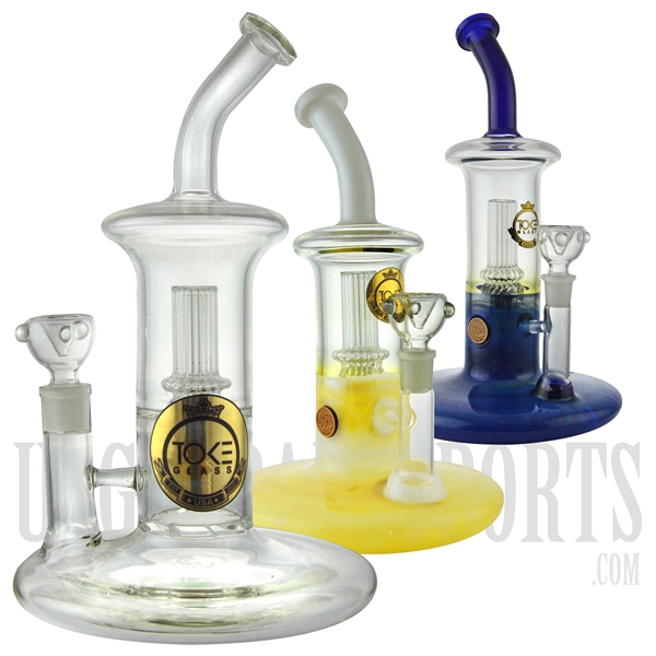 WP-TK131 13" Toke Glass Chandelier Water Pipe + Bubble Bottom + Bent Neck + Dome Perc. 3 Color