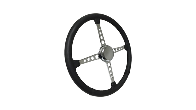 4 Spoke Chrome Steering Wheel Drilled 3 Bolt with Leather