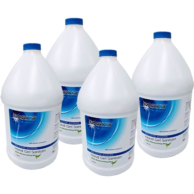 MARK3 Hand Sanitizer Gel, Case of 4 x 1 Gallon Bottles. 70% Ethyl Alcohol