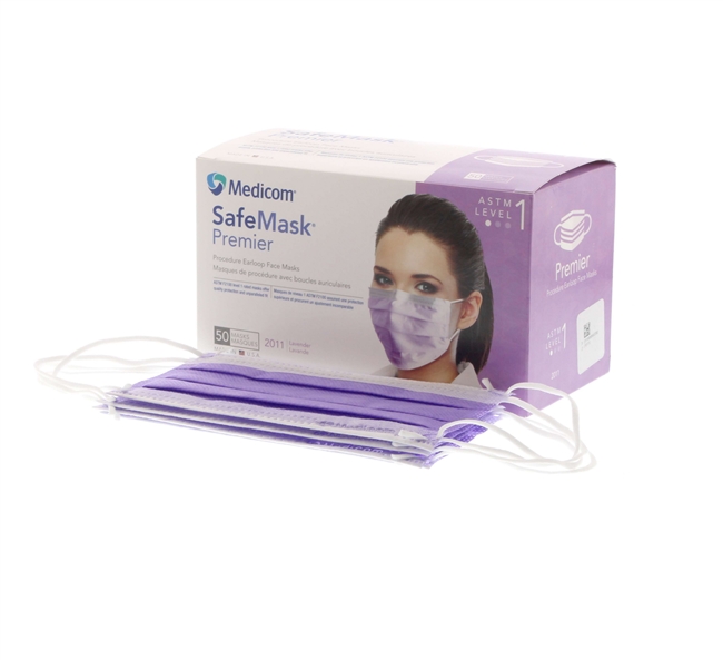 SafeMask Premier Earloop Face Masks Lavender 50/Box