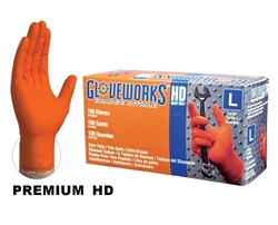AMMEX GWON GloveWorks, NON-STERILE POWDER FREE INDUSTRIAL NITRILE ORANGE GLOVES Case of 1000