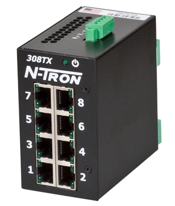 N-Tron 8 Port Industrial Network Switch w/ N-View OPC Server - 308TX-N