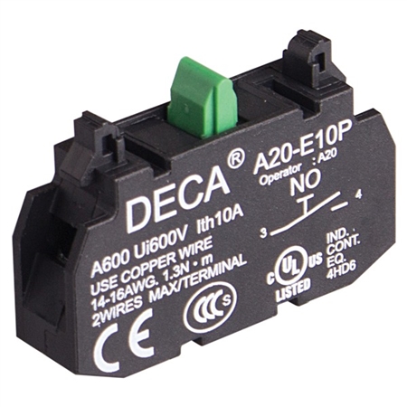 Deca 1 NO Contact Block for A20 Series Push Buttons