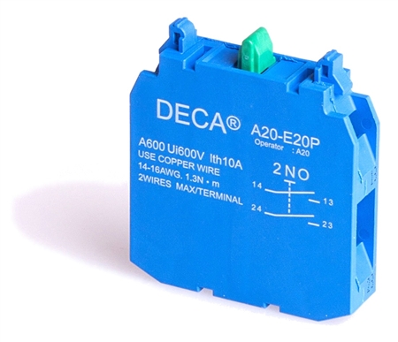 Deca 2 NO Contact Block for A20 Series Push Buttons