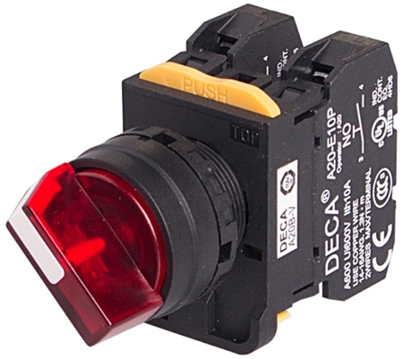 Deca A20F-2E10Q3R 22 mm Selector Switch, 2 Position, Red