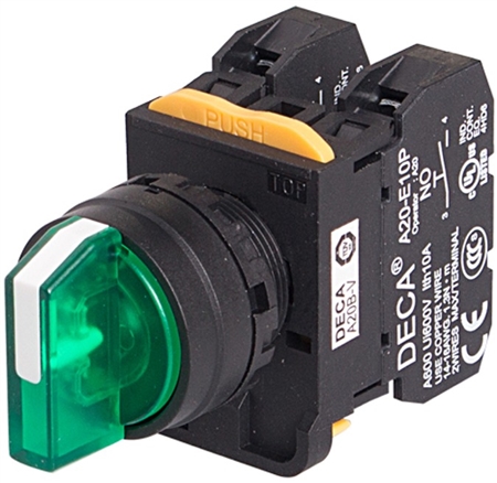 Deca A20F-31E02QHG 22 mm Selector Switch, 3 Position, Green