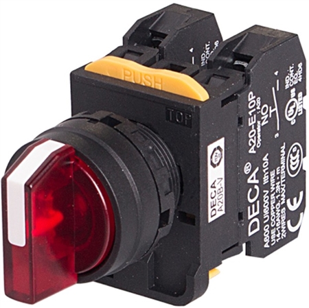 Deca A20F-31E20Q4R 22 mm Selector Switch, 3 Position, Red