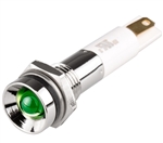 Menics IP 67 LED Indicator, 8mm, Protrusive Head, 12VDC, Green